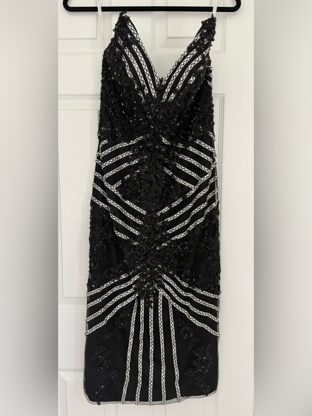 Terani Couture 241C2301 Bodycon Strapless Tulle Black Silver Evening Dress,Size4